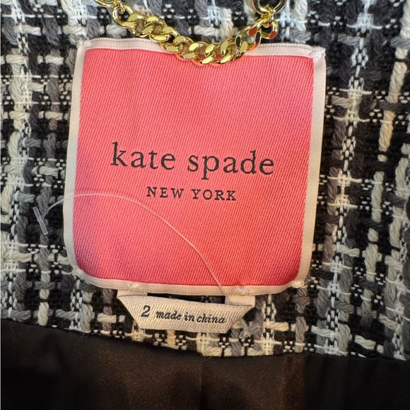 Kate spade Tweed Coat with Fringe Detail Black and White Size 2 - Picture 10 of 12